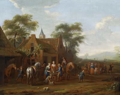 Cornelis Van Essen : A hunting party in front of a tavern