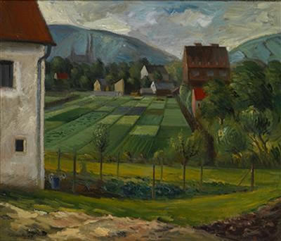 Ferdinand Stransky : View from Rosenhügel over the fields towards the Karl Borromäus church in Lainz