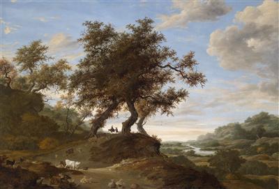 Jacob Salomonsz van Ruysdael : A vast landscape with shepherds