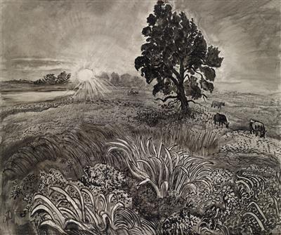 Otto Pankok : Meadow Landscape with Sunrise