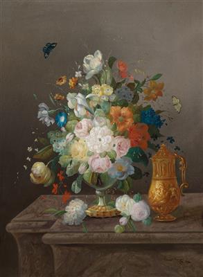 Eduard Wuger : Large Still Life with Flowers and Golden Tankard