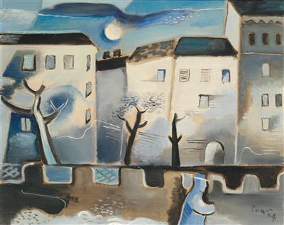 Ernst Paar : Row of houses with a blue figure