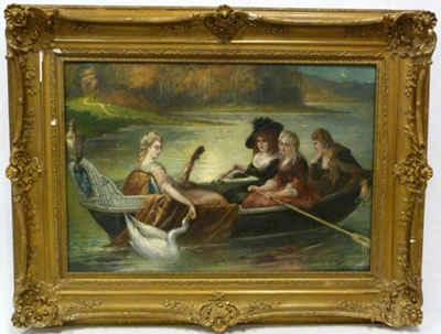 Joseph Emmanuel van den Bussche : Marie Antoinette and 3 friends riding in her boat, named 'Trianon'