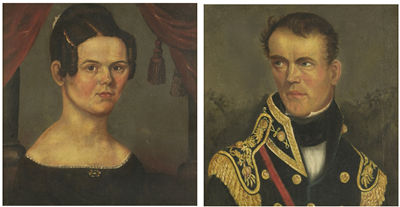 Asahel Lynde Powers : Pair of wedding portraits of Colonel Butterfield and his wife Octavia