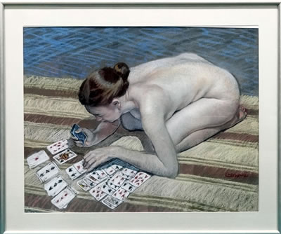 Alicia Czechowski : Portrait of a Nude Woman playing cards.