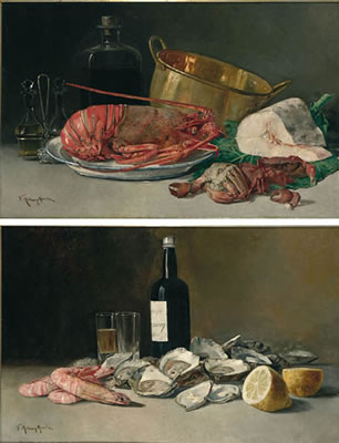 Vicente Mota Y Morales : 'Bodegones de pescado y marisco' (pair)