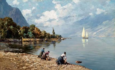 Ferdinando Silvani : Lavandaie sul Lago di Garda