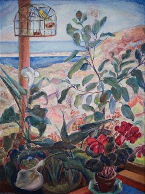 Ferol Katherine Sibley Warthen : UNTITLED (SUMMER SEA WINDOW WITH BIRD)