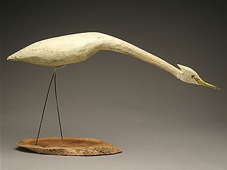 Lloyd J Tyler : Exceedingly rare working full size white heron confidence decoy