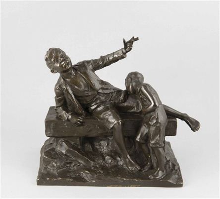 Joseph Hammerschmidt : Figural group of two boys smoking, the greater is with smoke-filled cheeks on a bench, while the smaller one is holding her stomach with nausea