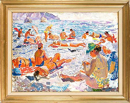 Nina Alekseevna Sergeeva : Many figures beach scene