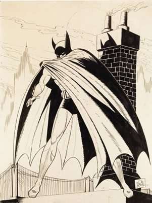 Bob (Kahn) Kane : Large Vintage Batman Specialty Illustration Original Art (dated 1941).