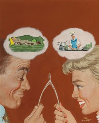 Robert Hilbert : Who is Going to Do the Dishes?, The American Weekly magazine cover, November 21, 1954