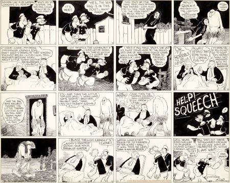 Elzie Segar : Elzie Segar Thimble Theater Starring Popeye 'Plunder Island' Sunday Comic Strip Original Art dated 12-24-33