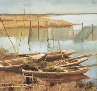 Kaixi Cui : Fishing Boat alongside the River (Two Pieces) (Pair)