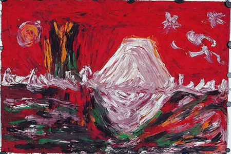 Qingping Li : Red background of the Fuji Mountain