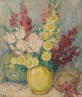 Marguerite Stekke : Vase fleuri de glaieuls