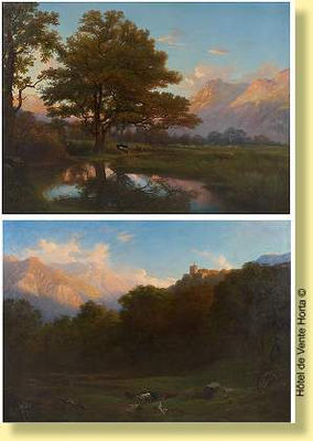 Charles-Louis Guigon : 'Troupeau dans la vallée' et 'Troupeau au bord de l'eau en montagne' (a pair)