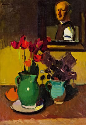 Franz Lerch : Porträt und Blumenstillleben