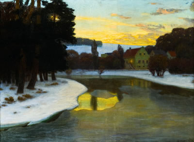 Edouard Kasparides : Abendstimmung am Fluß