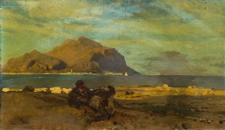 Leopold Muller : Two fisherman at the beach of Palermo