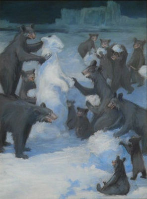 William Francis (Frank) Ver Beck : Illustration: Group of bears constructing a bear from snow