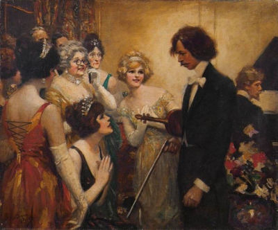 Norman Mills Price : Illustration: Violinist admired by women at party