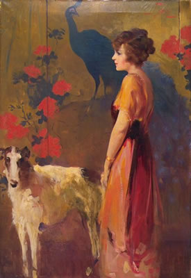 William Frederick Foster : Portrait: Woman standing with wolfhound