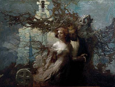 Walt Louderback : Couple in Moonlit Graveyard