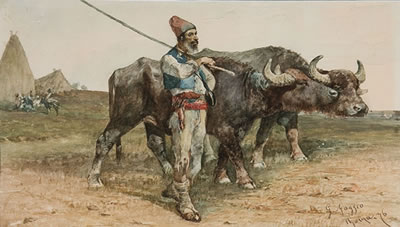 Giuseppe Raggio : A Herder with Buffalo - 1876