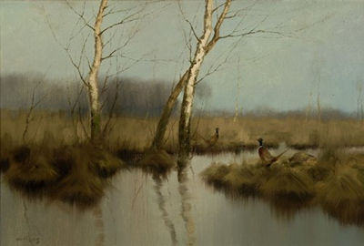 Manfred Schatz : PHEASANTS AT THE CREEK