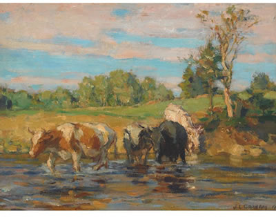 James Lillie Graham : CATTLE BY THE FORD IN SEPTEMBER