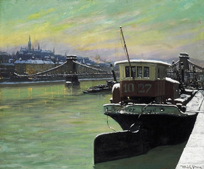 Geza Ulrich : Budapest in Winter with the Chain Bridge