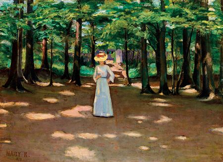 Karoly Nagy : Lady with a Hat in the Park, 1907