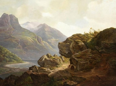 Christian Morgenstern : Norwegische Landschaft mit Gebirgspfad und Seeufer