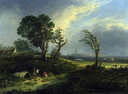 William Henry Crome : LANDSCAPE WITH GYPSY ENCAMPMENT AND DISTANT VIEW OF NORWICH