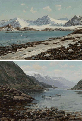 Paul Felgentreff : Gegenstücke: Fjordlandschaften. Belsund-Spitzbergen und Hardanger-Fjord. 1903 (a pair)