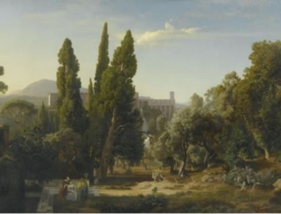 Johann Wilhelm Schirmer : View over Tivoli with the cypresses in the Park of Villa d'Este