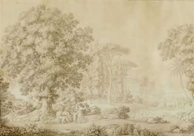 Christoph Heinrich Kniep : Arcadian landscape with Diana and Endymion.