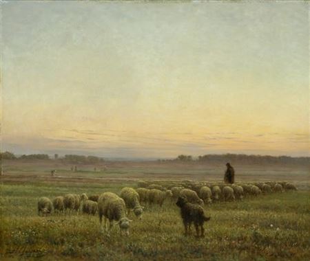 Jean Ferdinand Chaigneau : Shepherd with his flock in a broad landscape