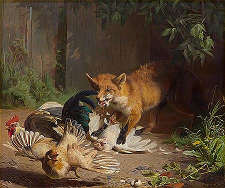 Adolf Henrik Mackeprang : Fox catching fowl, 1874