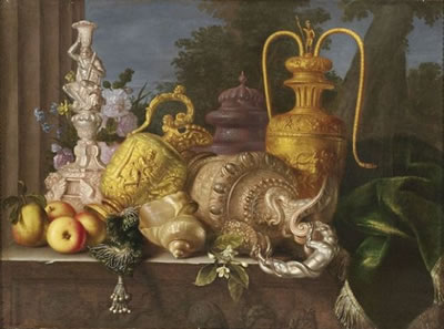 Meiffren Conte : Nature morte à l'aiguière et coquillage.