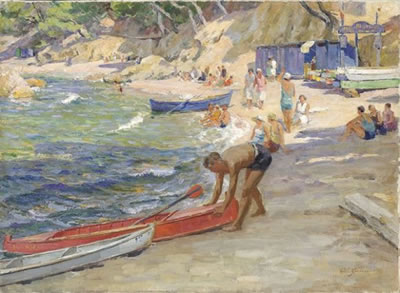 Adolphe-Louis Gaussen : Baignade dans la calanque.