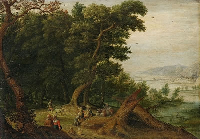 Mattheus Molanus : BEWALDETE LANDSCHAFT MIT FIGURENSTAFFAGE