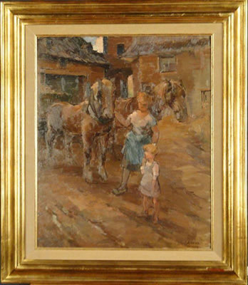 Adrien Wernaers : Femme et enfant aux chevaux