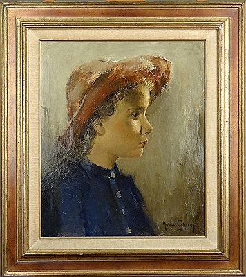 Marius Carion : Portrait de jeune fille- lettre date 1945