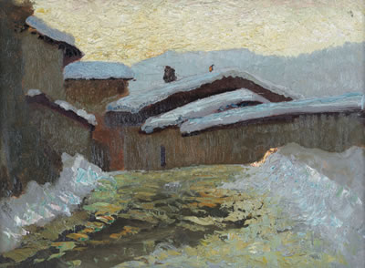 Giuseppe Bozzalla : Nevicata in montagna (Pollone)