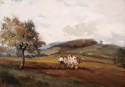 Giulio D'angelo : MAN WITH COWS IN A FIELD