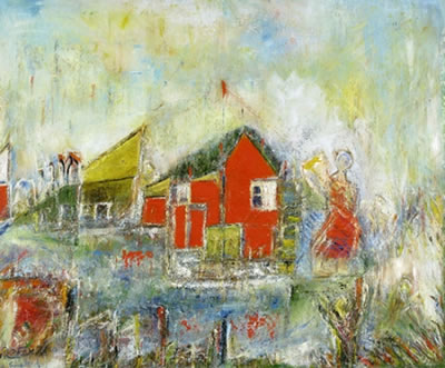 Yehudit Englard : Woman next to a Red House