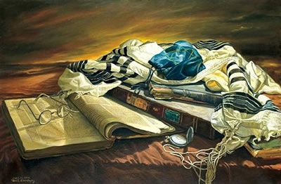 Varda Ginsburg : Still life with books and talith